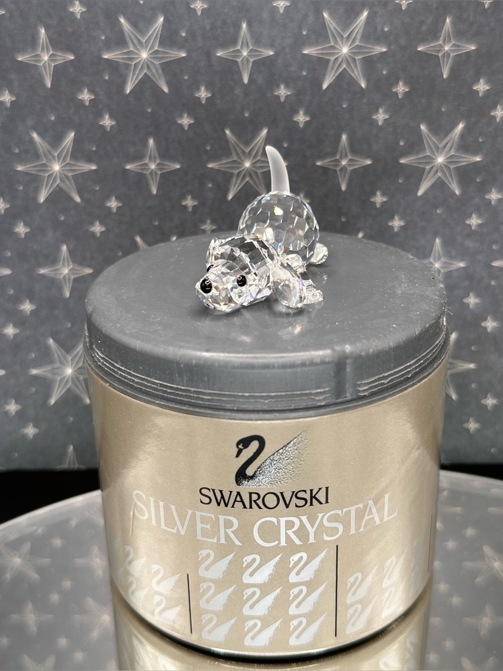 Swarovski Retired Silver Crystal “Beagle Playing” Figurine W/Org. Box (B-851)